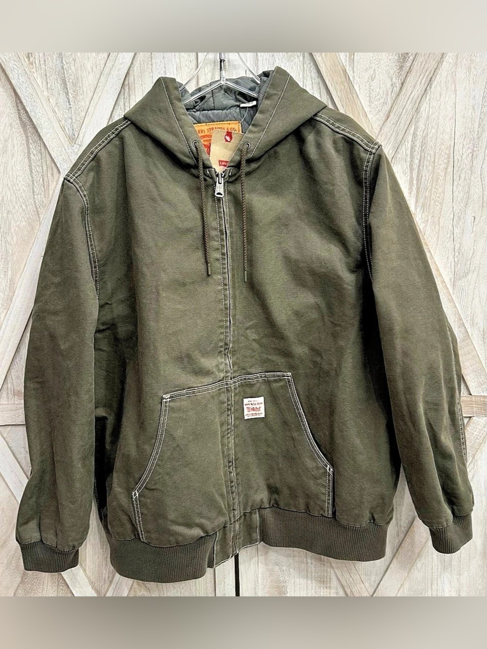 NWT Deadstock Levi's Water Less Relaxed Fix Olive Hooded Canvas QuiltedJacket XL